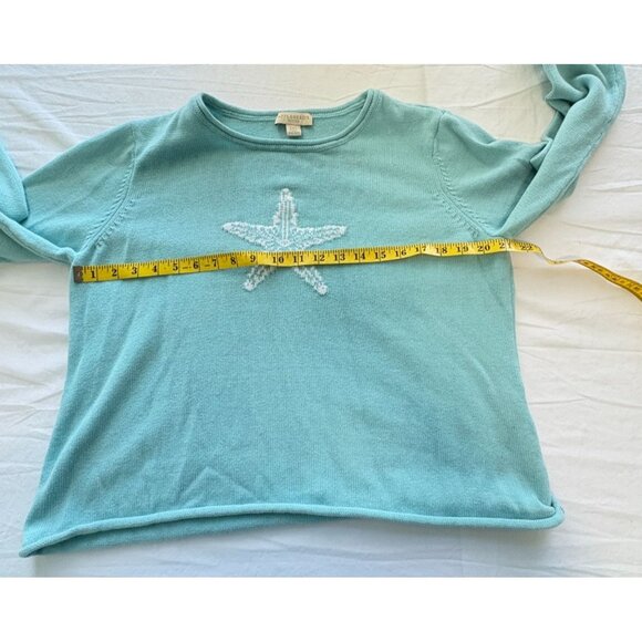 Appleseeds Petites Starfish Sweater Size PXL Turquoise Embroidered Beach Ocean - Picture 5 of 10